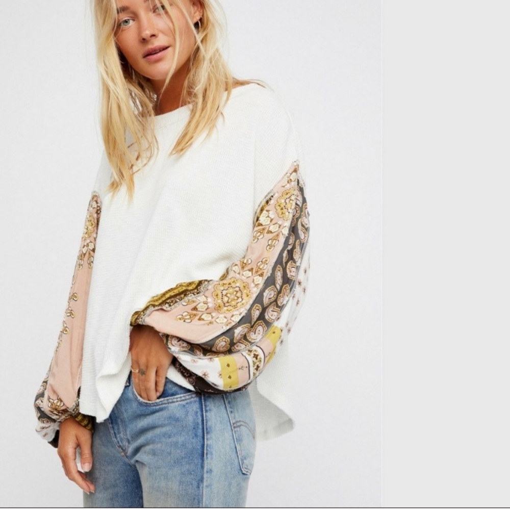 Free People White Blossom Thermal Patchwork Top